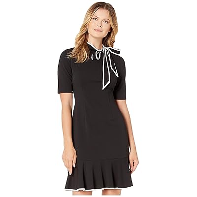Adrianna Papell Knit Crepe Tie Neck Flounce Dress Women
