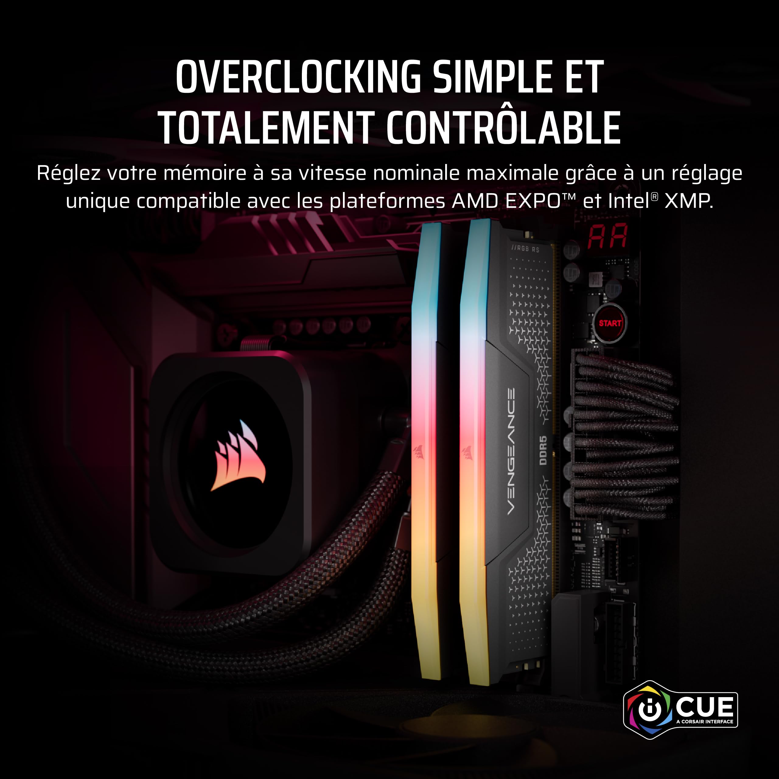 CORSAIR Vengeance RGB RS DDR5 32Go (2x16Go) Jusqu'à 6000MHz AMD Intel RAM | Mémoire pour Ordinateur de Bureau, Compatible AMD EXPO et Intel XMP 3.0, CL36, Gris, (CMG32GX5M2E6000Z36)