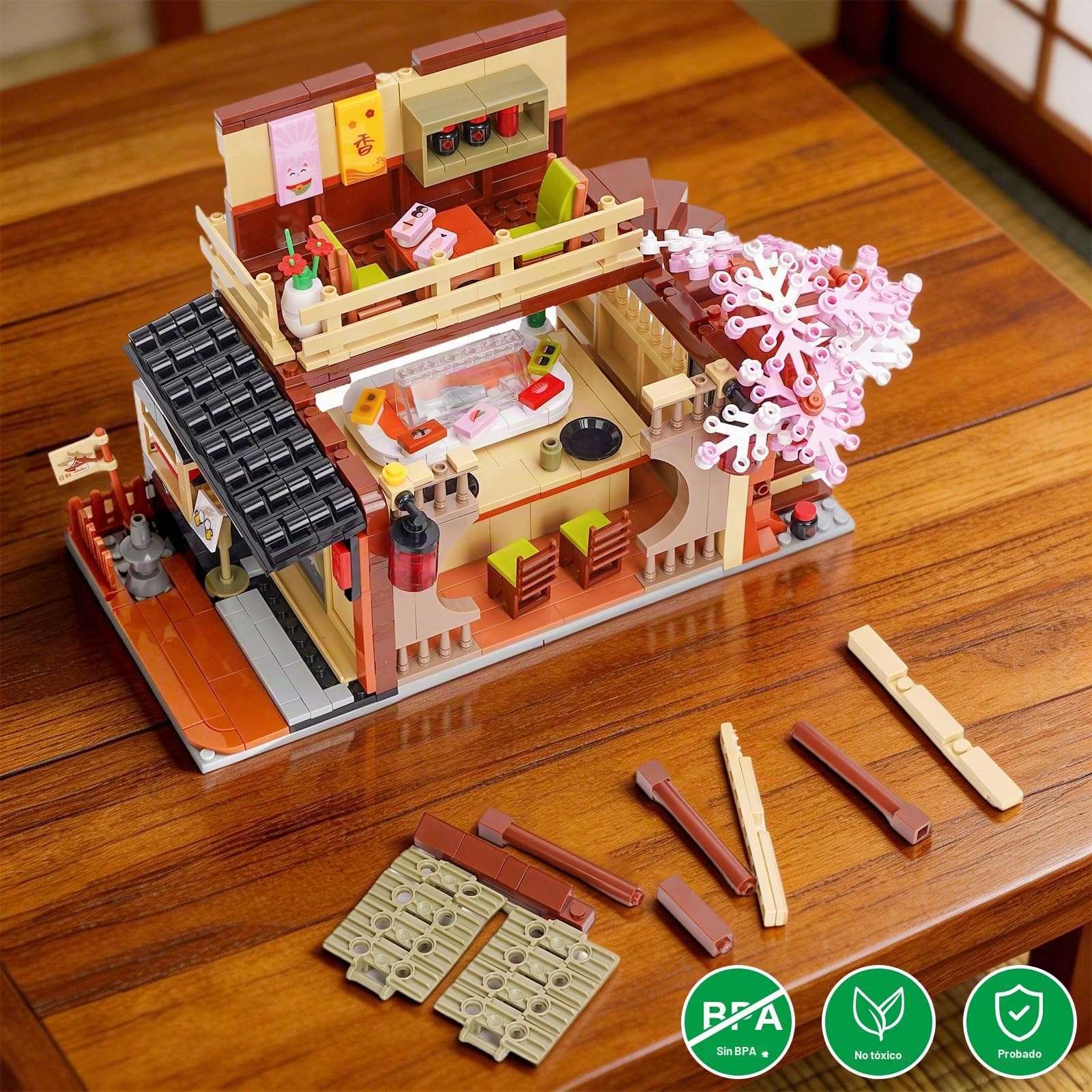 Bloque de construcción de Juguetes, Tienda de Sushi, Kit de construcción Compatible, casa de Estilo japonés, Regalo de cumpleaños para Adultos niños a Partir de 8 años, 763 Piezas