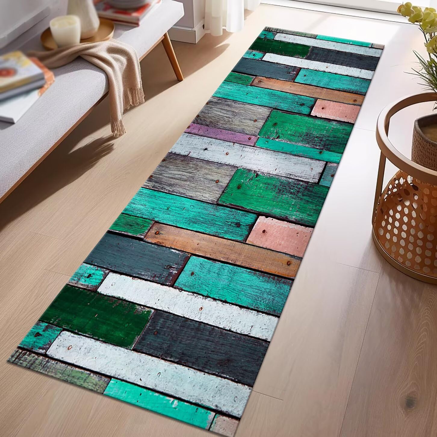 Teppich Läufer Flur Küche rutschfest Mehrfarbig Modern Teppichläufer Kücheläufer Waschbar 120X400CM Meterware Küchenteppich Flurteppich für Wohnraum Schlafzimmer Kinderzimmer Schmutzfangläufer