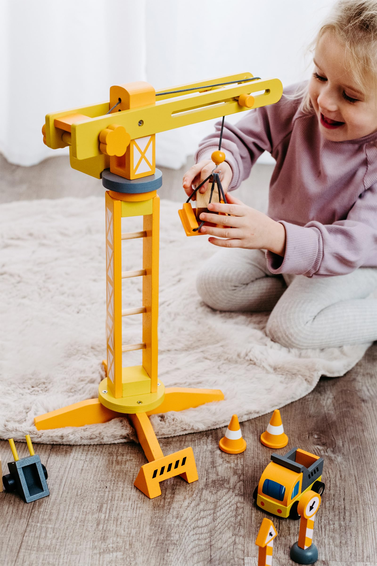 Small Foot Grue de Chantier, Jeu pour Enfants en Bois, à partir de 3 Ans, 12007