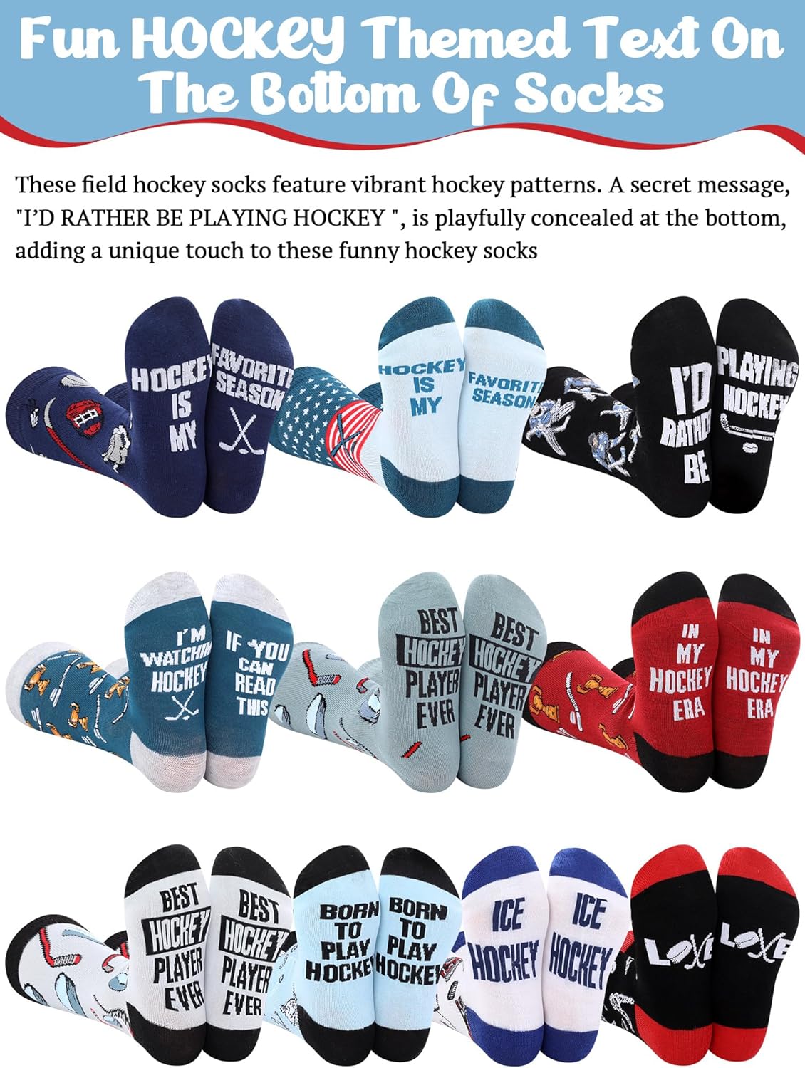 Haysandy 10 Pairs Men's Hockey Socks Bulk Funny Sport Crew Athletic Socks Novelty Birthday Winter Senior Night Gifts for Hockey Lover Players Coaches Team - Image 2