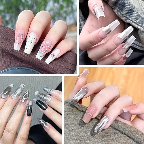 Miniatura 2 de Gel de pintura metálica de 0.3 fl oz, esmalte de uñas de gel pintado en plata, esmalte de uñas de espejo, gel de pintura de metal 3D con 4 pinceles