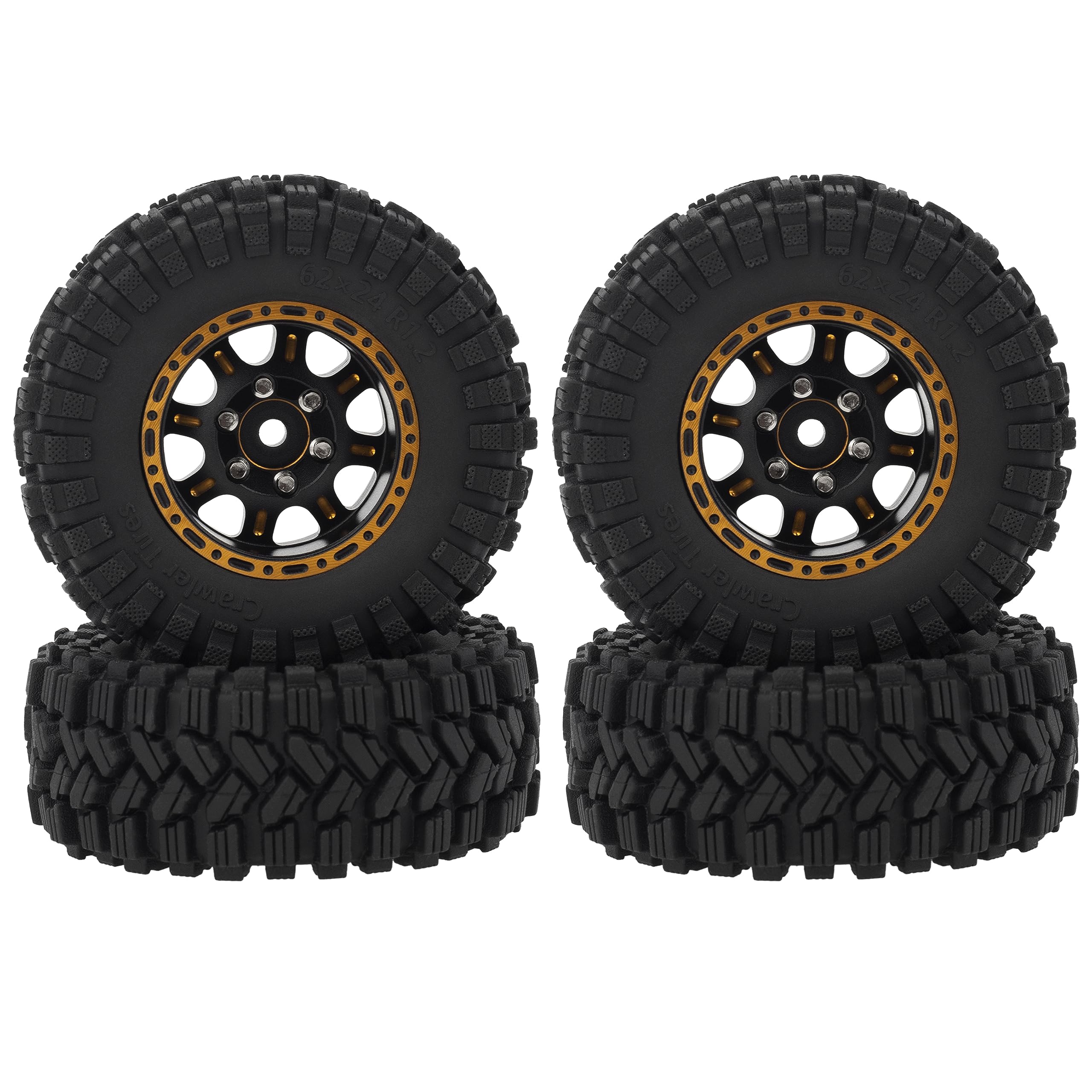 MEUS RACING 1.2 Beadlock Wheels Tires Set Brass Rim for TRX4M SCX24 FCX24 AX24 1/24 1/18 RC Crawler Car, Negative 4mm 42g (Black Model C)