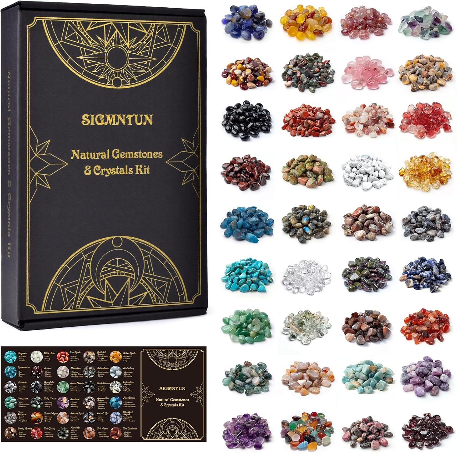 36 Varieties Healing Crystal Chips & Stones Set – 2.5 lbs, 0.3" Natural Polished & Tumbled Gemstones Collection and Small Decorative Rocks for Chakra, Meditation, Reiki, Witchcraft, Crafts Mixed Crystals - 36 Types 0.3"