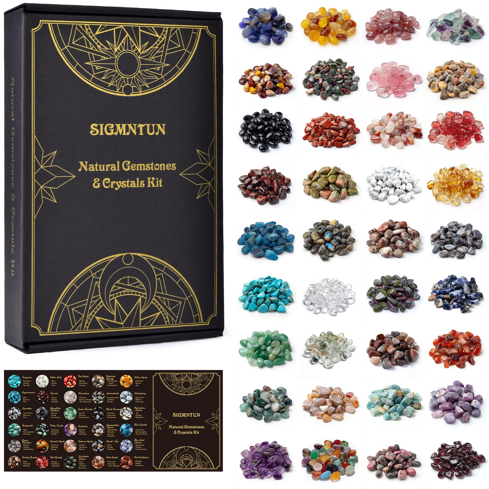 36 Varieties Healing Crystal Chips Stones Set – Christmas Gift 2.5 lbs, 0.3" Natural Polished &amp; Tumbled Gemstones Collection and Small Decorative Rocks for Chakra, Meditation, Reiki, Crafts
