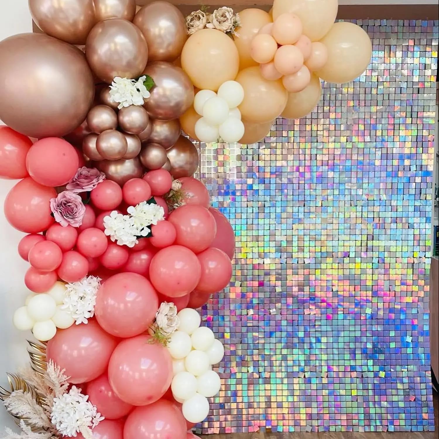 Maytopia Iridescent Silver Shimmer Wall Backdrop Sequin Wall Panels Photo Booth Props Wall Decoration Party Backdrop Decoration for Birthday Bridal Shower Wedding Anniversary Party