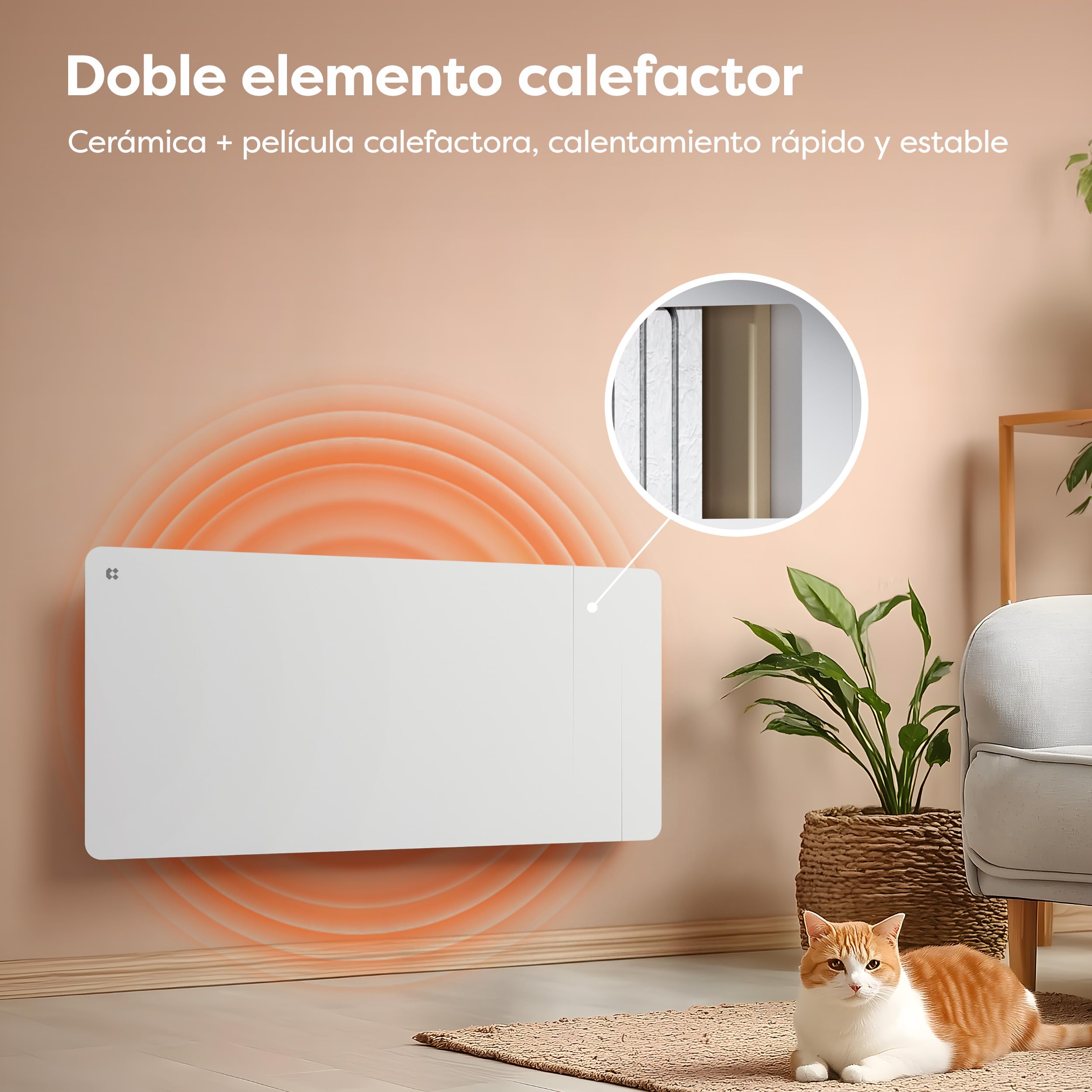 CIARRA CBHTD20A-W Radiador Inercia Cerámica 2000W -WiFi -Película Calefactora - Calefacción Ultrarrápida para Grandes Espacios (15-30 m²)