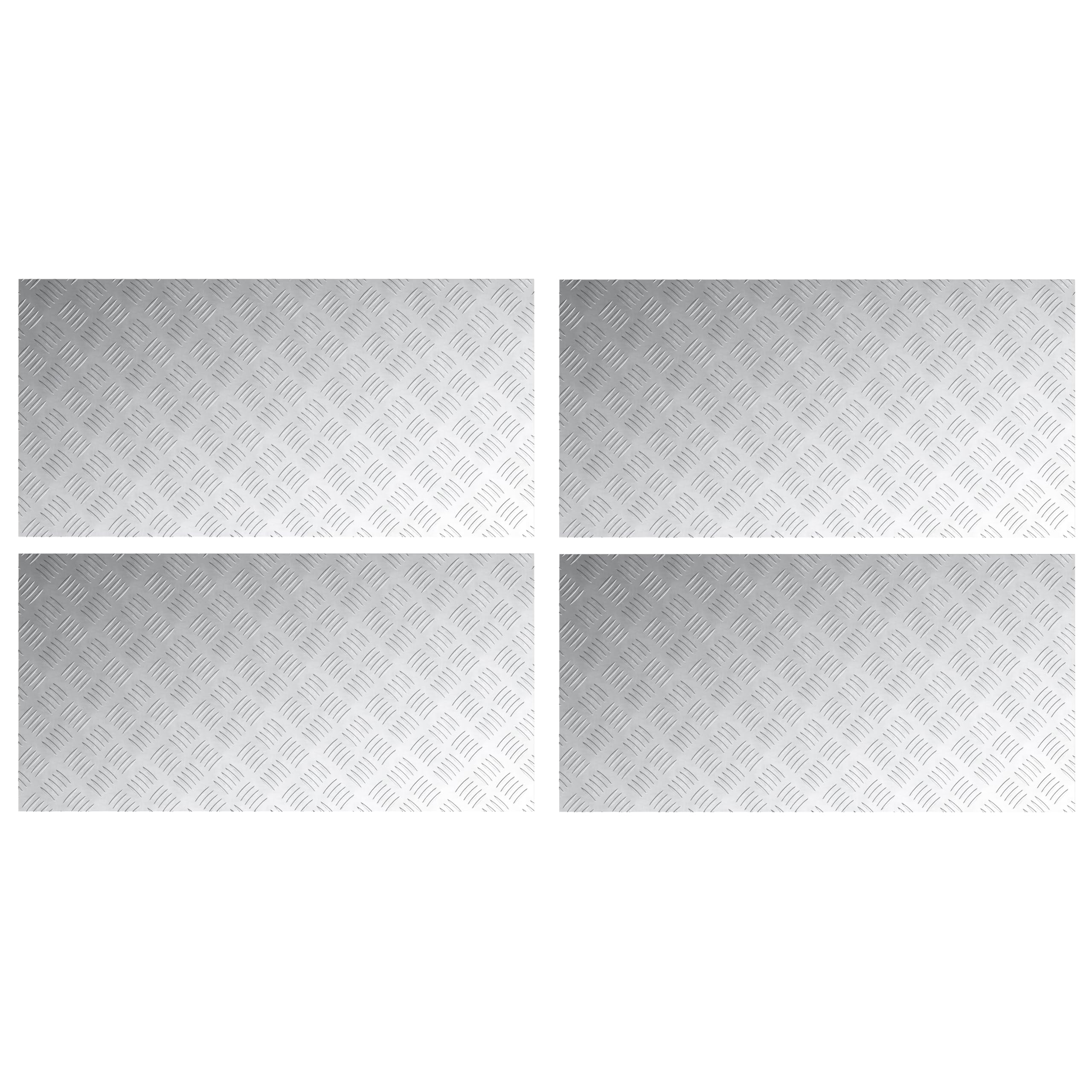 Chapa estriada de aluminio, 4 unidades, antideslizante, 100 x 50 cm, color gris con base antideslizante y superficie texturizada para un agarre seguro en escaleras, diseño geométrico robusto