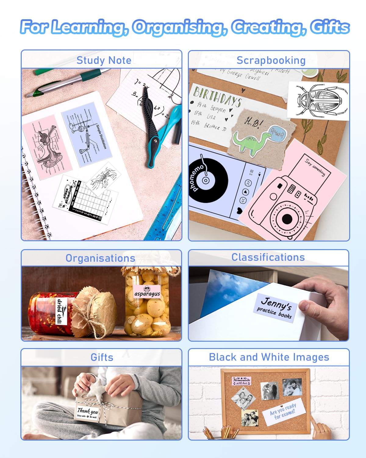 Phomemo P2S Mini Drukarka Fotograficzna, Mini Drukarka Bluetooth, Przenośna Drukarka Termiczna 300 dpi z 3 Rolkami Papieru, Kompatybilna z iOS i Androidem, do zdjęć, zdjęć, prezentów