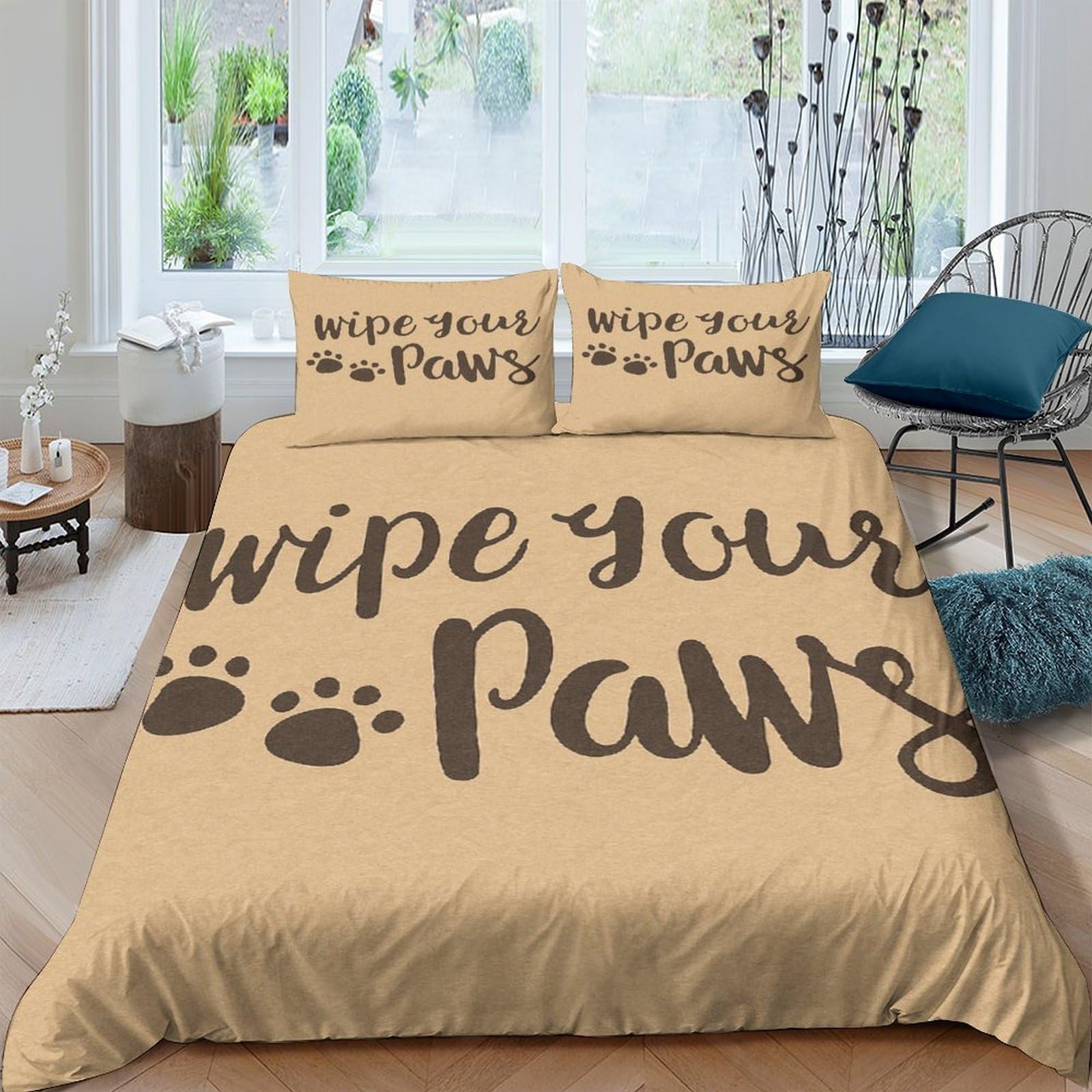 Ctjqhvkz Style-6 3D Printed Wipe Your Paws Fitted Sheet Microfiber Anti-Slip Bed Cover With Paw Pattern For Bedroom Guest Room Decor Single（135X200cm）