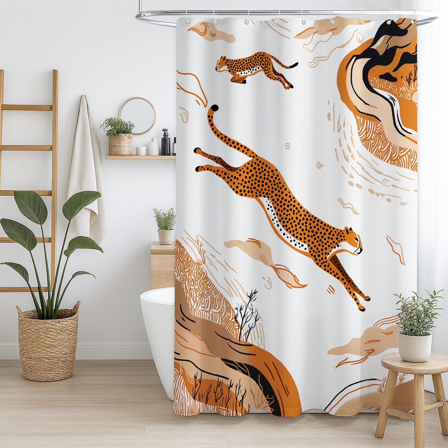 Generico Fantasia Tenda Da Doccia Astratto Animale Leopardo Bianco Marrone, Tenda Da Doccia Per Bagno, Vasca Da Bagno, Tenda In Poliestere Impermeabile Con Ganci In Plastica, 180 x 200 cm