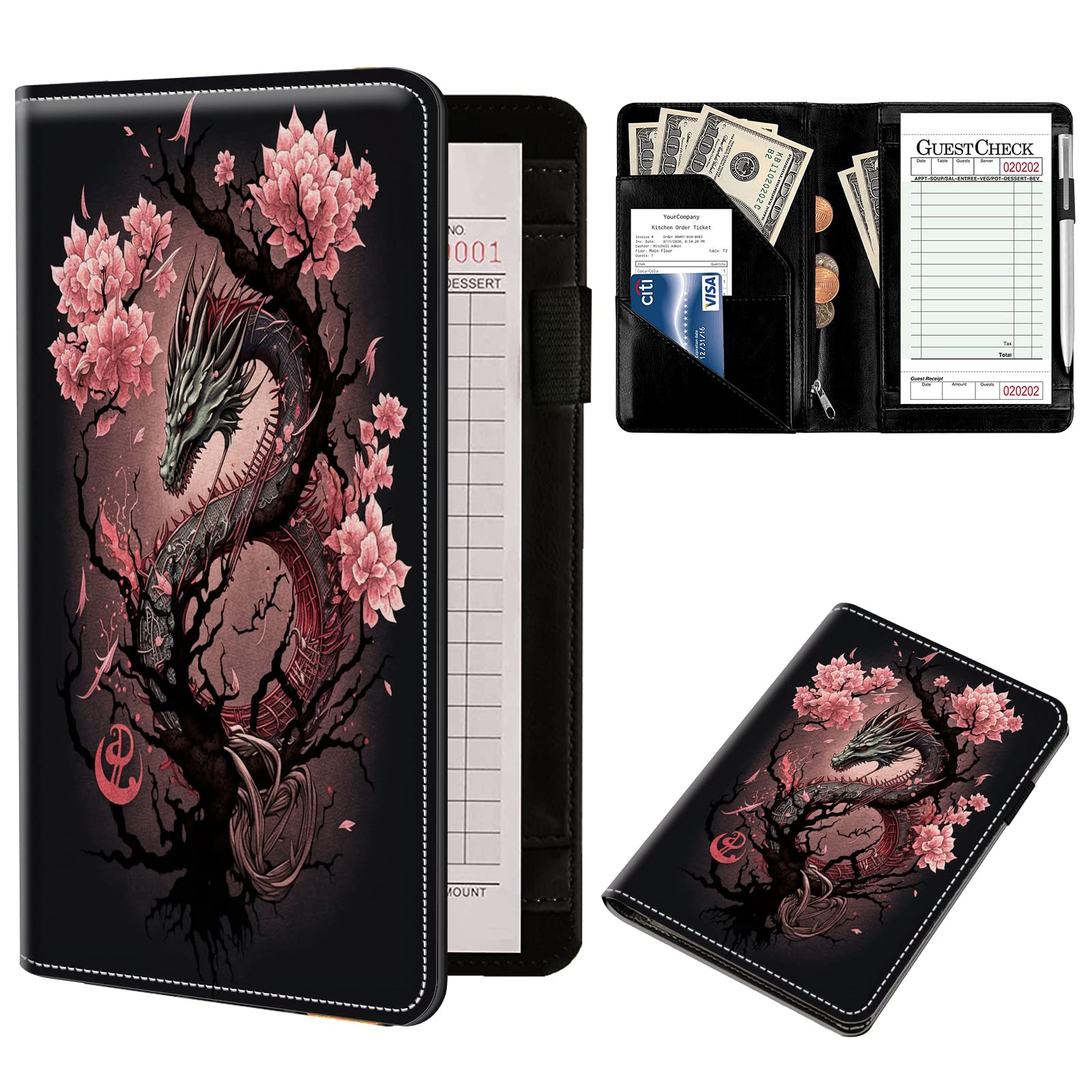 SDFCVBTYU Server Book Organizer, Server Books for Waitress, PU Leather Waiter Book Organizer