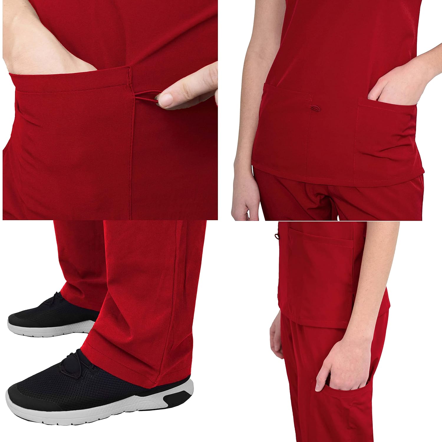 Green Town Scrubs for Women Scrub Set - V-Neck Top and Straight Leg Pant, 5 Pockets, Easy Care-Red-Large - Image 5