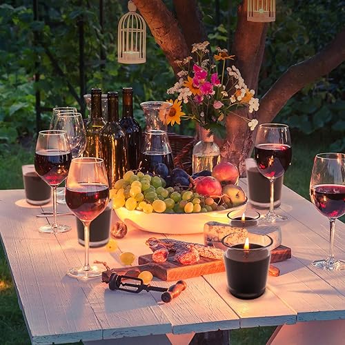 Miniatura 4 de Juego de 12 velas votivas negras para calabaza de Halloween, velas de cera de soja sin perfume rellenas de vidrio transparente para cenas, fiestas,