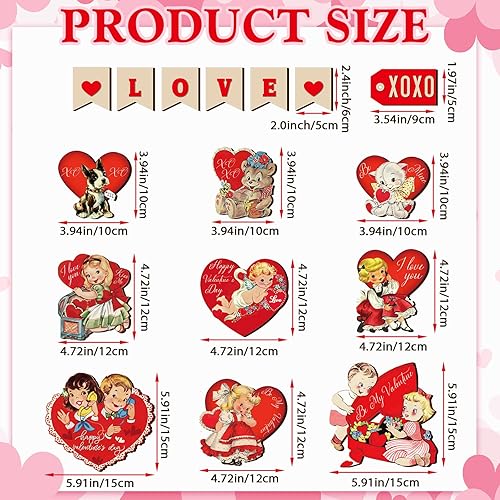 Miniatura 3 de Nitial 16 piezas de bandeja escalonada para el día de San Valentín, decoración rústica de madera para el día de San Valentín, decoraciones retro