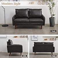 Vista 20 de INSTORY Sofá de cuero Sofá moderno con patas de madera para sala de estar Oficina - Gris oscuro