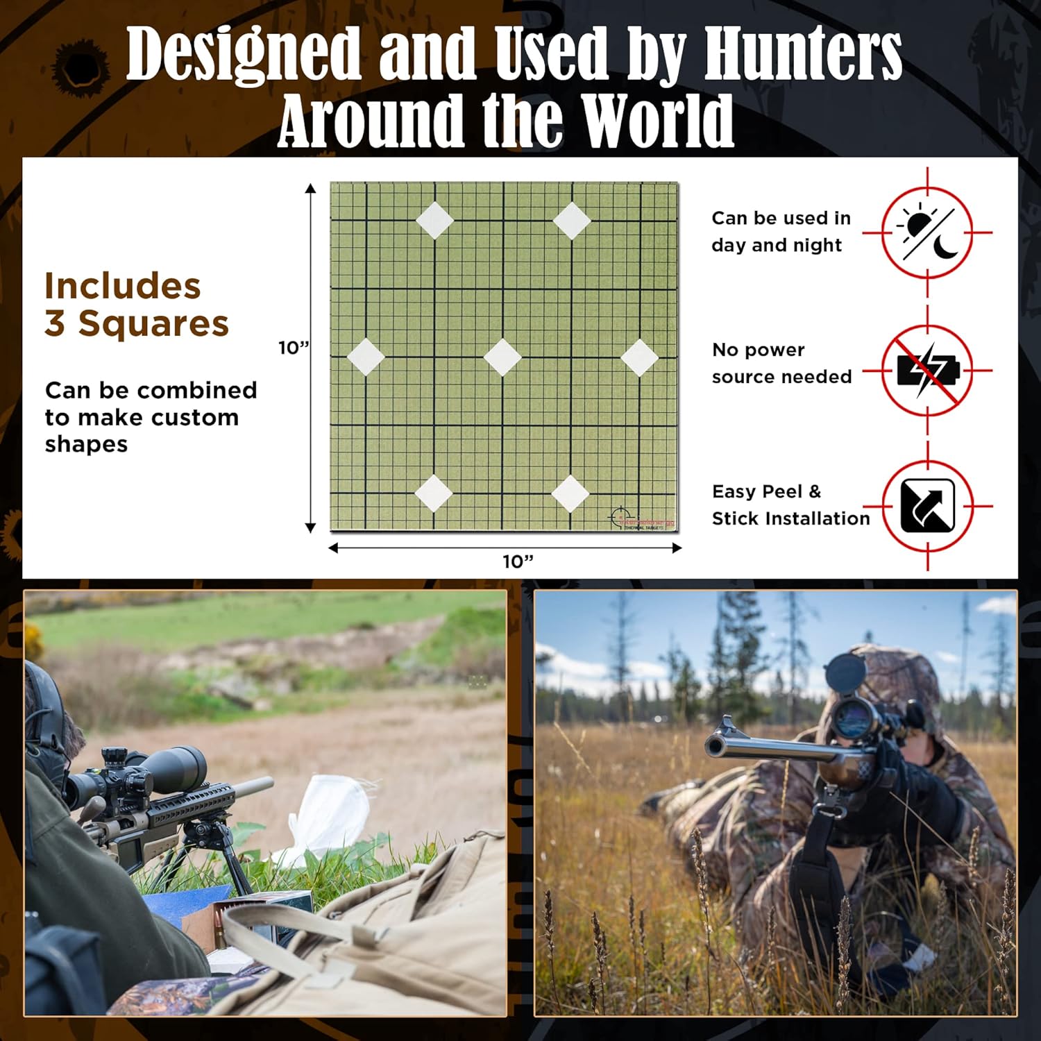 5-Pack Zeroing Thermal Targets with Diamond Bullseye – Extra-Bright Passive Rifle Shooting Range Targets for Easy Outdoor Zeroing Practice
