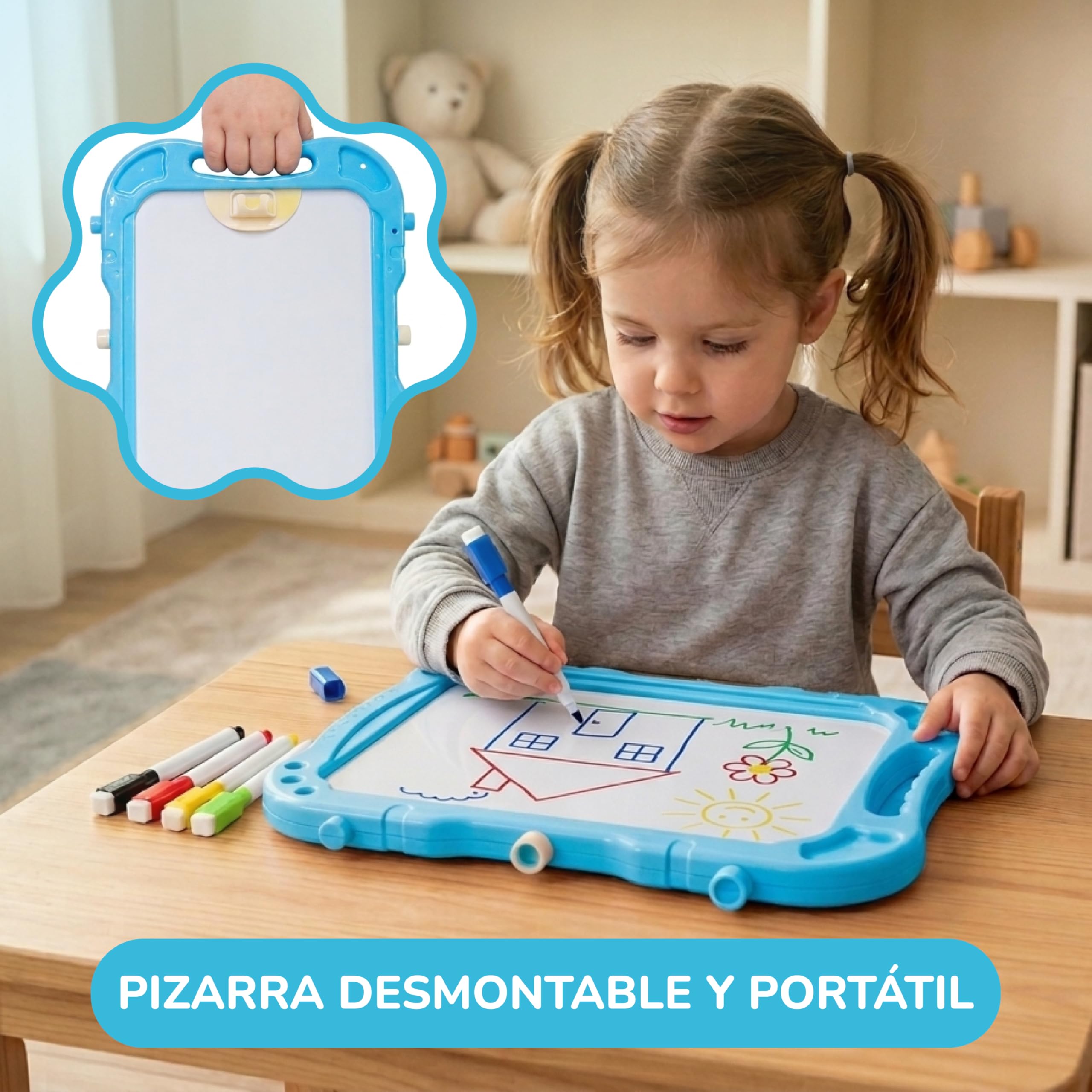 GalPat Baby Pizarra Infantil Magnética Doble Cara, Caballete para Niños con Altura Regulable, Incluye Tizas, Rotuladores, Letras y Números Magnéticos, Ideal para Aprendizaje y Creatividad