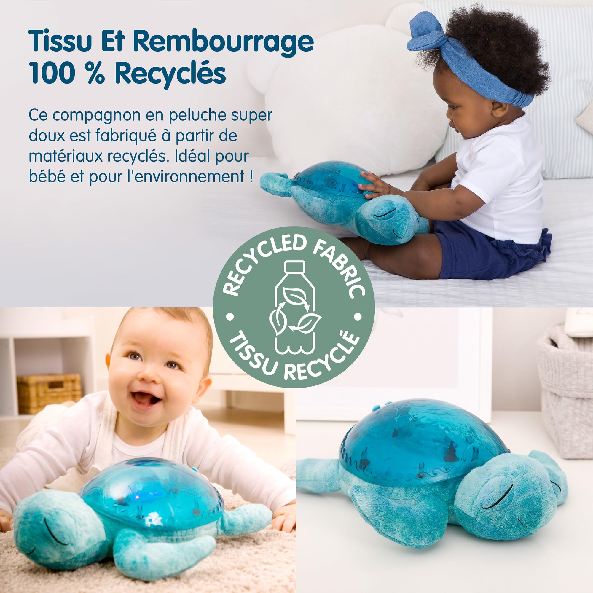 Cloud b Veilleuse musicale et lumineuse tortue | Veilleuse bébé projecteur d’océan avec sons apaisants | Rechargeable et écologique | Tranquil Turtle Aqua