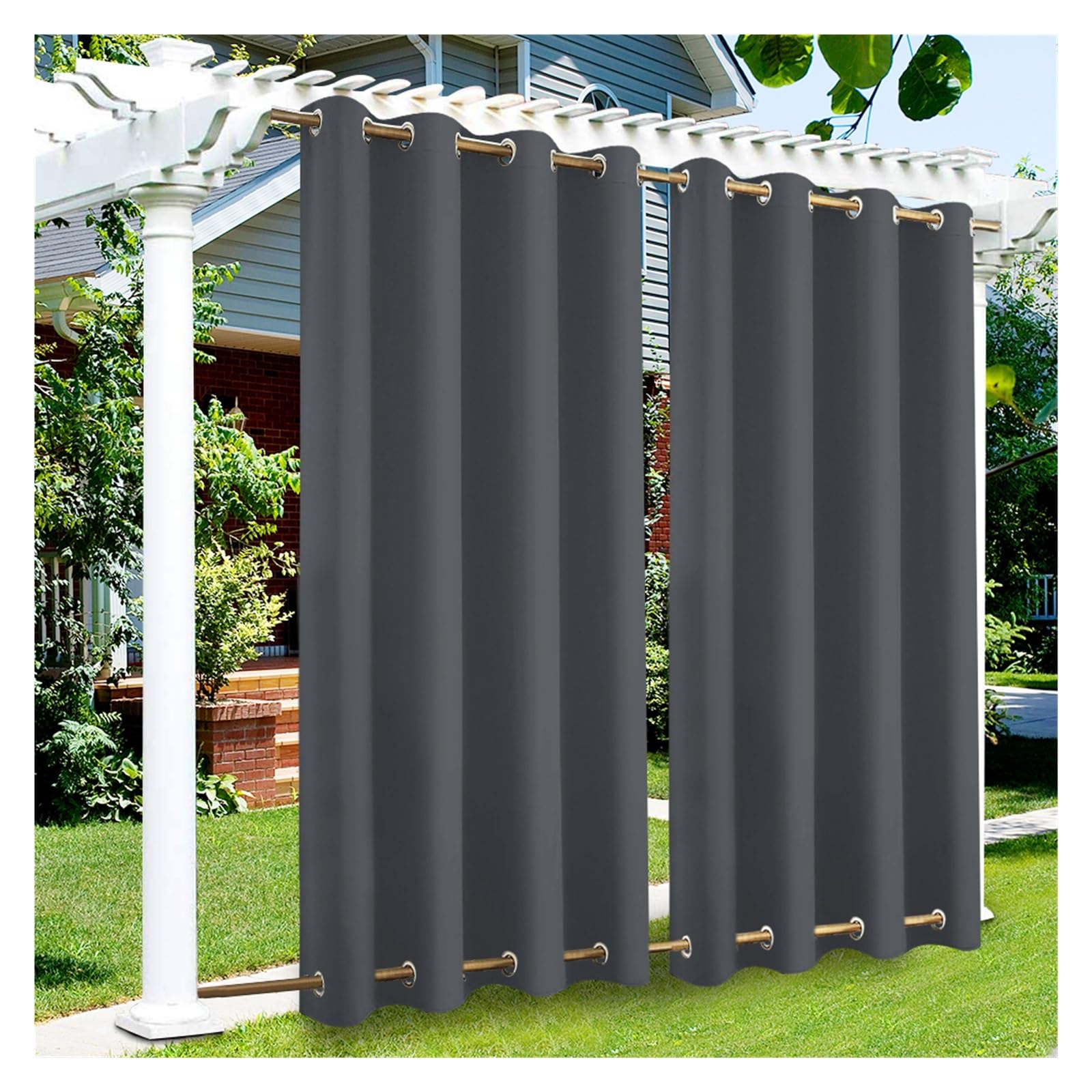 YXINAER Pergola Curtains Windproof Outdoor Curtains With On Under Eyelets Wheat,Waterproof Blackout For Patio Cabana Porch Gazebo Pergola Garden(Dark gray,1PCS_W52XH84IN-132X213CM)