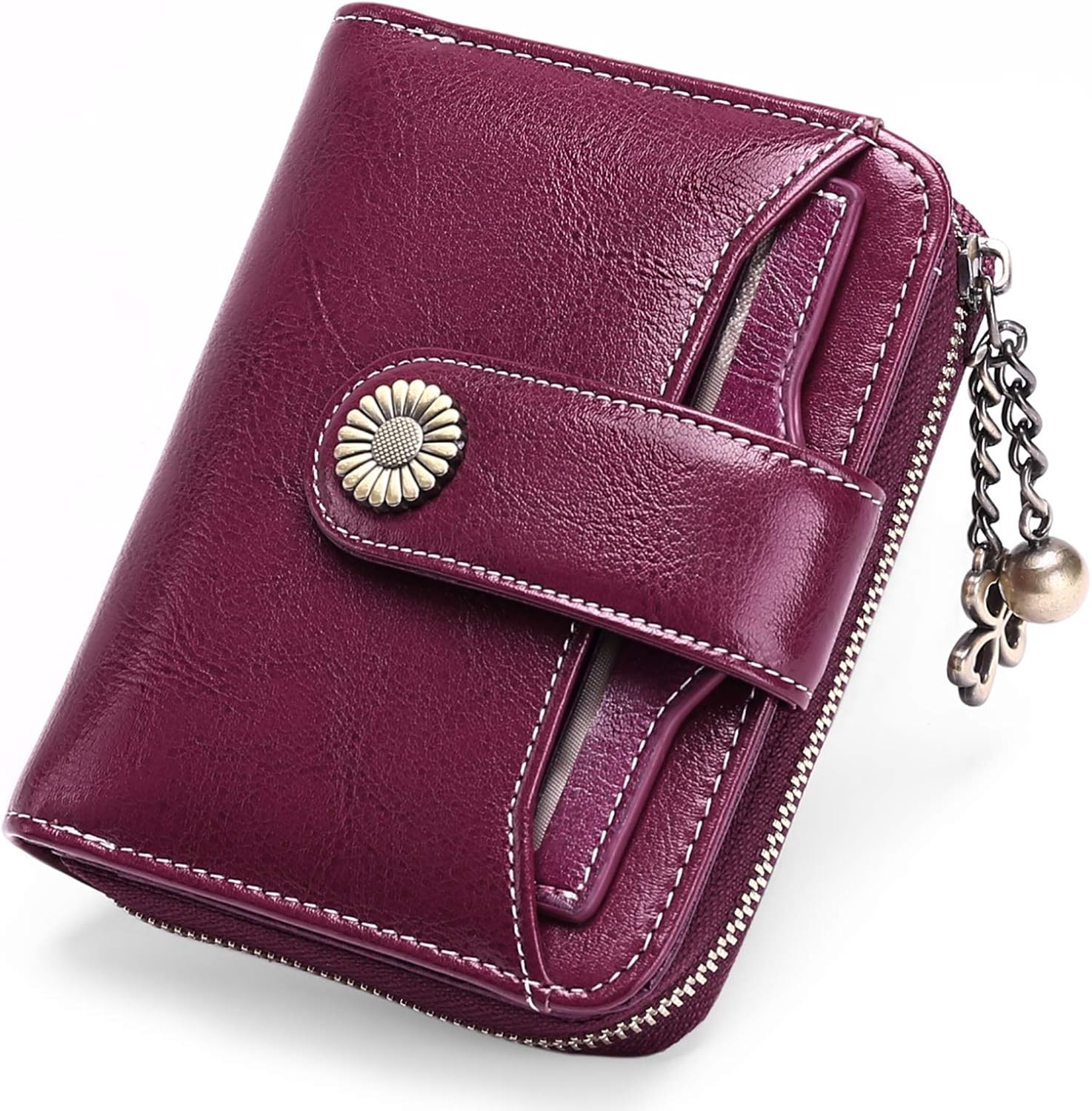 FALAN MULE Small Wallets for Women, RFID Blocking Genuine Leather Bifold Zippered Pocket Wallet Card Case Purse with ID Window