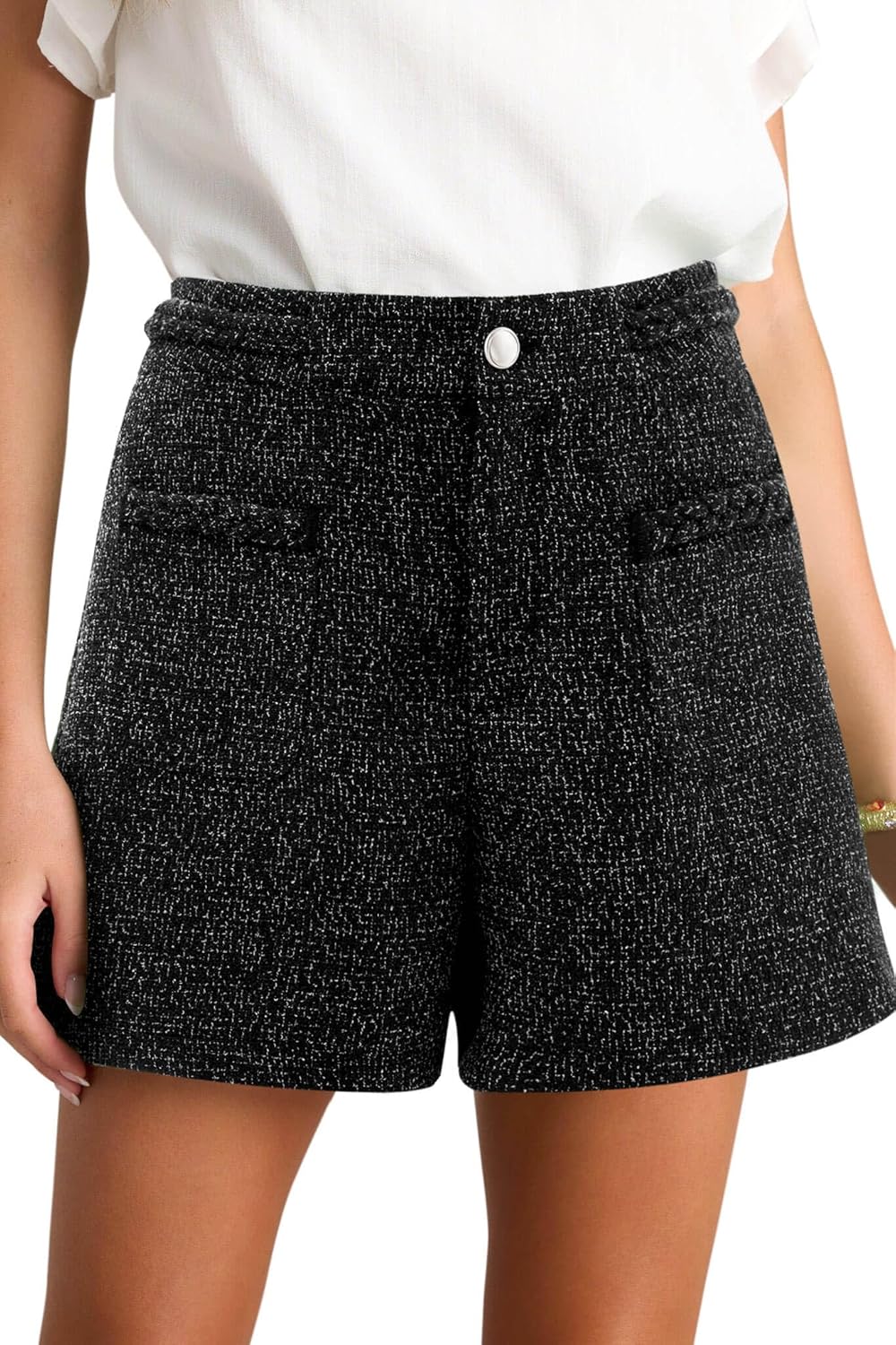 Cicy Bell Womens Tweed Summer Shorts High Waisted Wide Leg Dressy Casual Shorts with Front Pockets