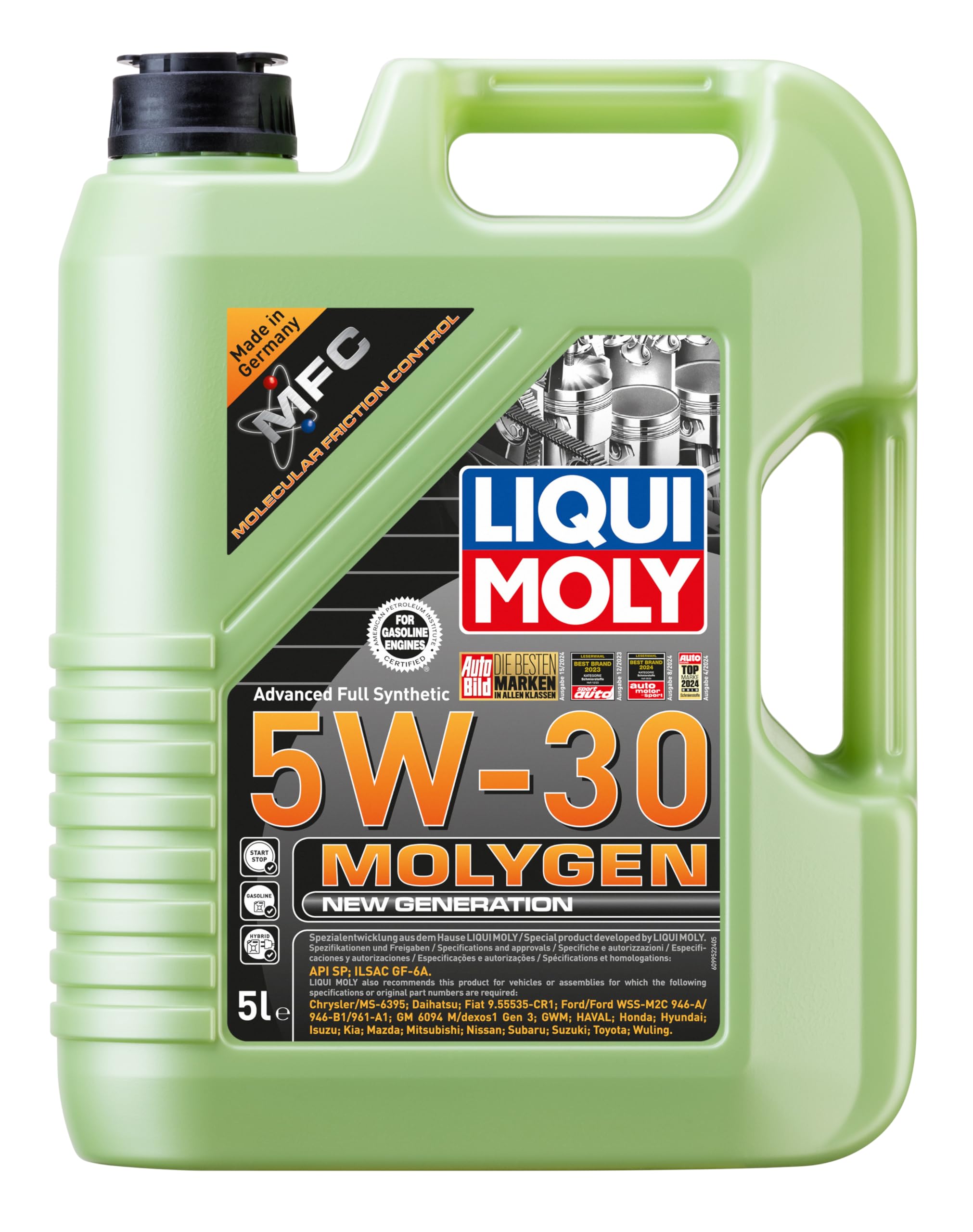LIQUI MOLY Aceite de motor 5W-30 Molygen SQ New Generation 5L Compatible con TOYOTA AYGO WNB1, KGB1, OPEL Corsa D Hatchback S07, NISSAN Qashqai II J11, J11, KIA RIO III UB