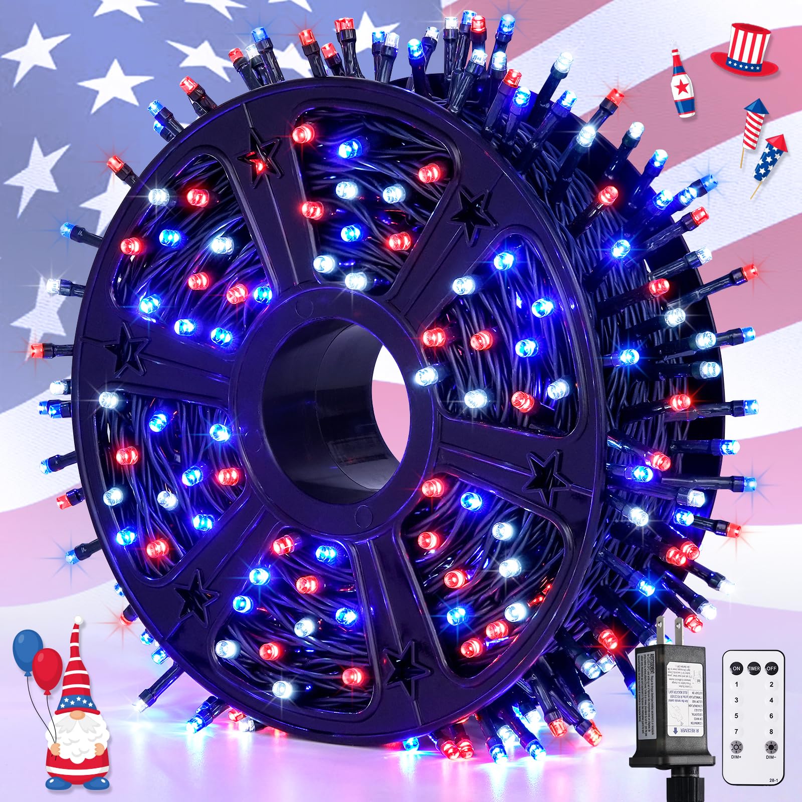 JMEXSUSS 500 LED Bulk Patriotic String Lights