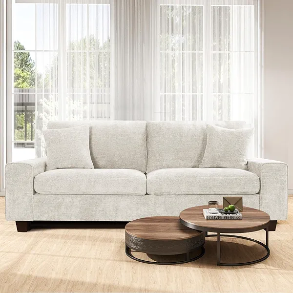 Czpalo 71.25" Chenille Sofa Couches for Living Room, 2 Seater Sofa with 2 Pillows, Small Modern Loveseat Couch for Small Spaces, Office. (Beige, 71.25 inches)