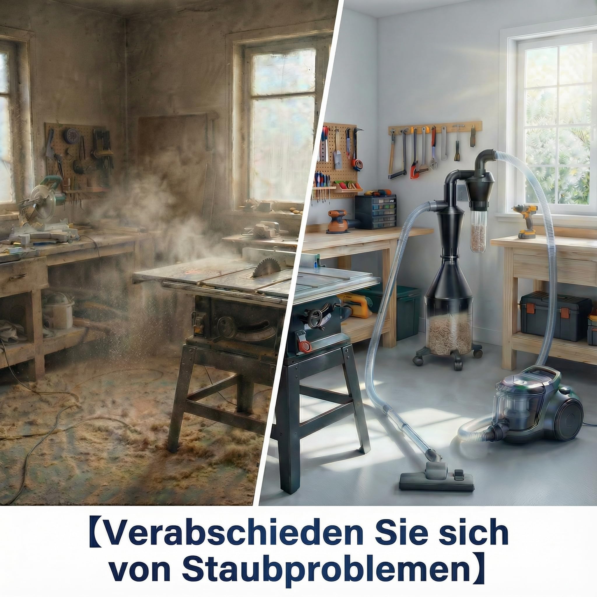 Zyklonabscheider mit Behälter 50mm/2'', Beweglich oder Feststehend mit Staubauffangbehälter Geeignet zum Trennen von Holzspänen, Staub, Metallspänen, Kunststoff, Textilien, Laub und Haaren