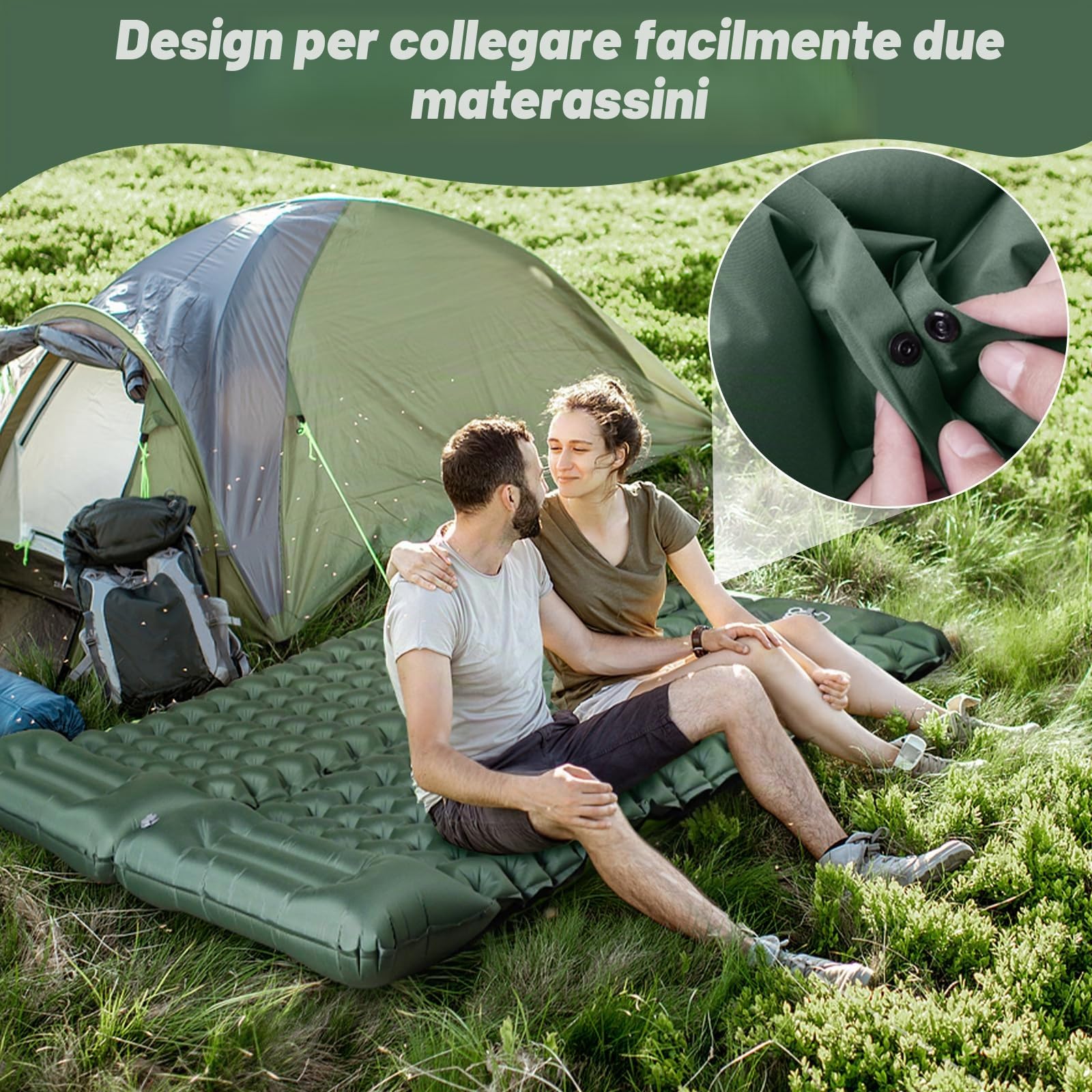 JATEKA Materassino Campeggio, Autogonfiabile Materasso Gonfiabile Singolo Con Pompa A Pedale, Materassino Gonfiabile Con Cuscino, Compatto E Leggero, Ideale Per Campeggio Trekking Viaggi Tenda