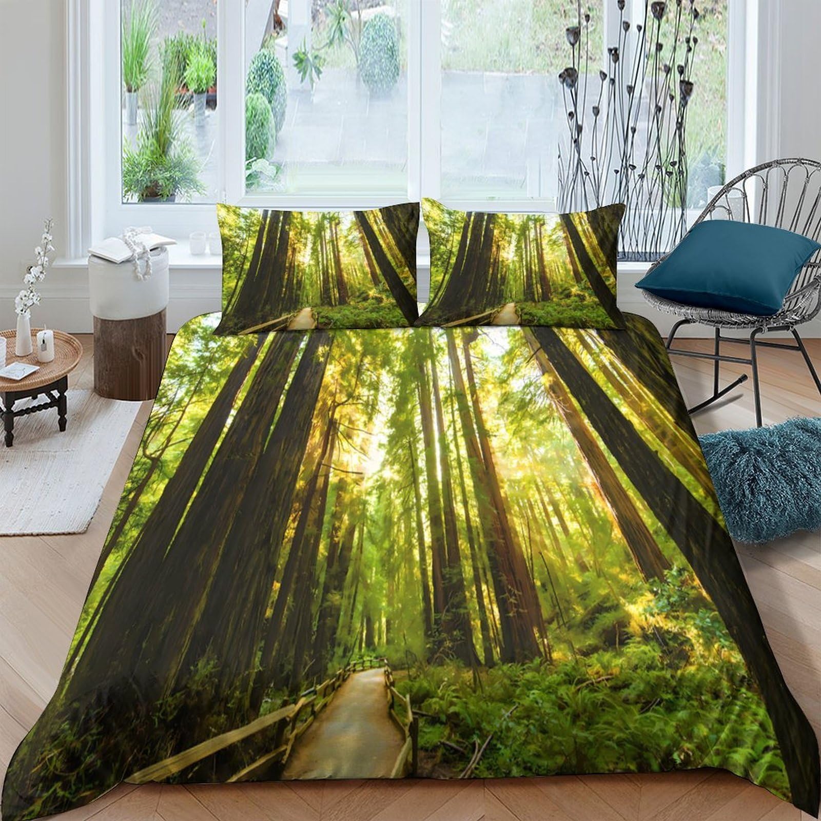 Ctjqhvkz Style-8 3D Printed Forest Sunlight Fitted Sheet Microfiber Green Nature Path Mattress Cover For Bedroom Guest Room Decor Single（135X200cm）