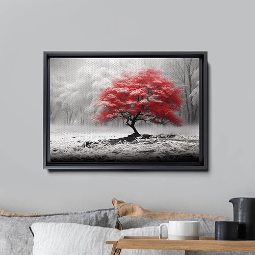 Miniatura 3 de Black and White Red Forest Canvas Wall Art - Modern Landscape Trees Nature Art for Living Room, Bedroom, Kitchen, and Home Decorations