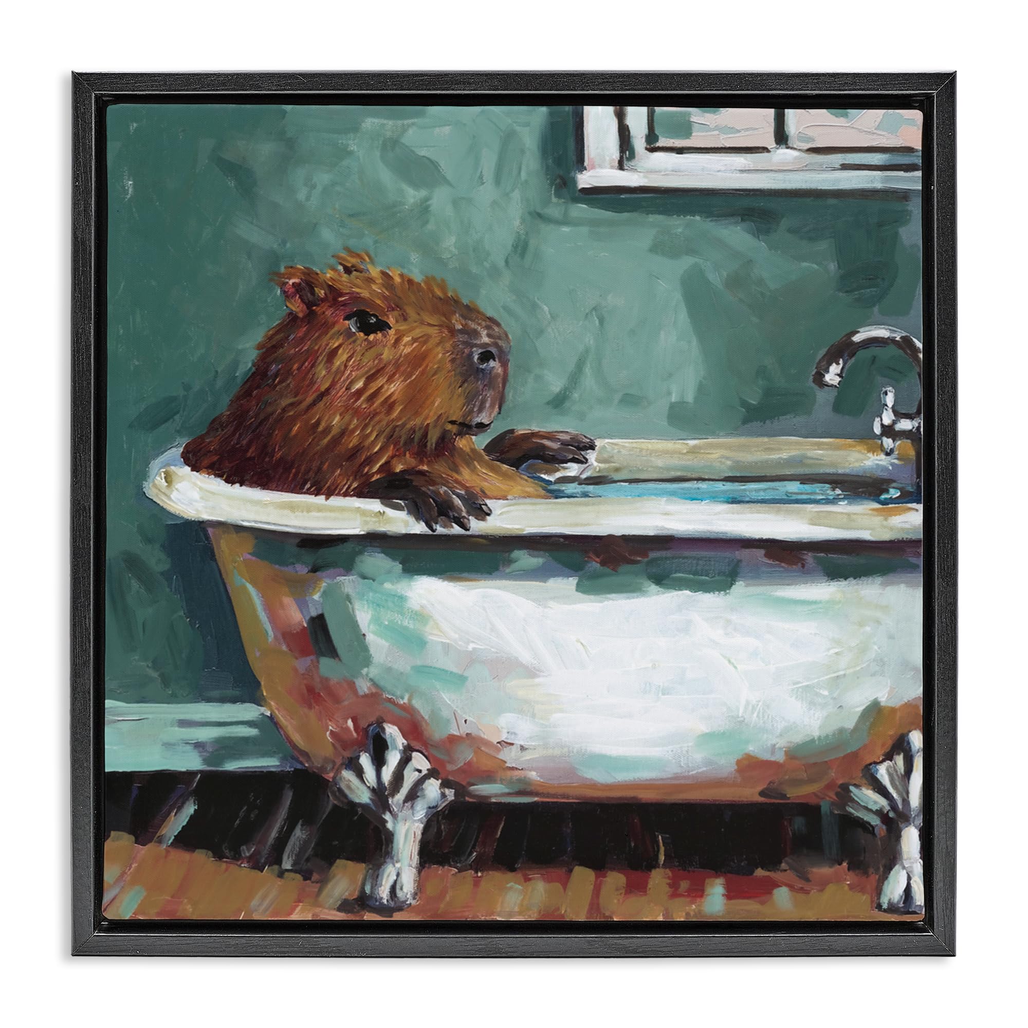 Stupell Industries Capybara in Bubble Bath Gray Framed Floater Canvas Wall Art, design by Studio Bautista, 25 x 25