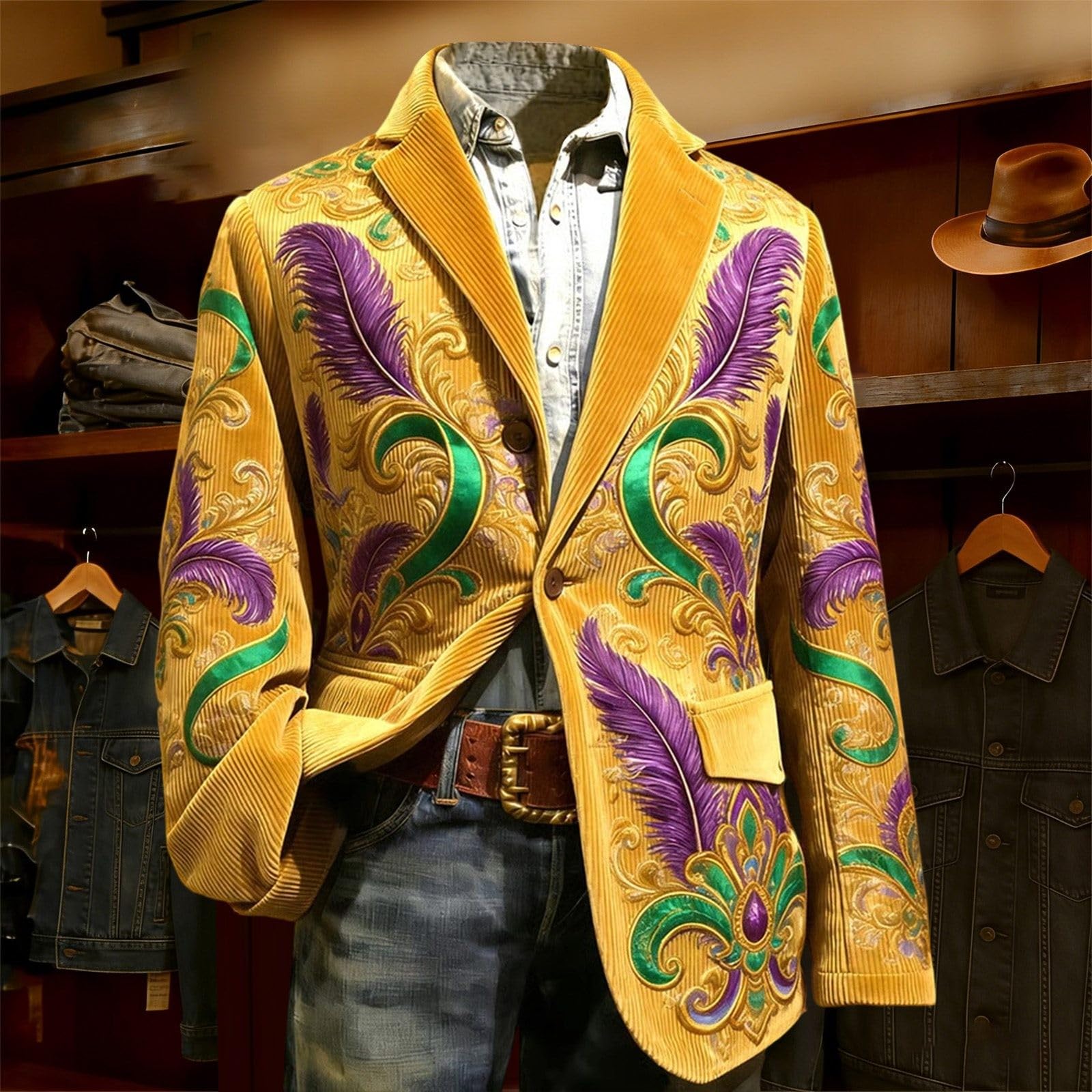 Elegante chaqueta de pana con estampado de esmoquin para hombre, estilo casual, para fiestas, bodas, celebraciones, discotecas, escenarios (8)