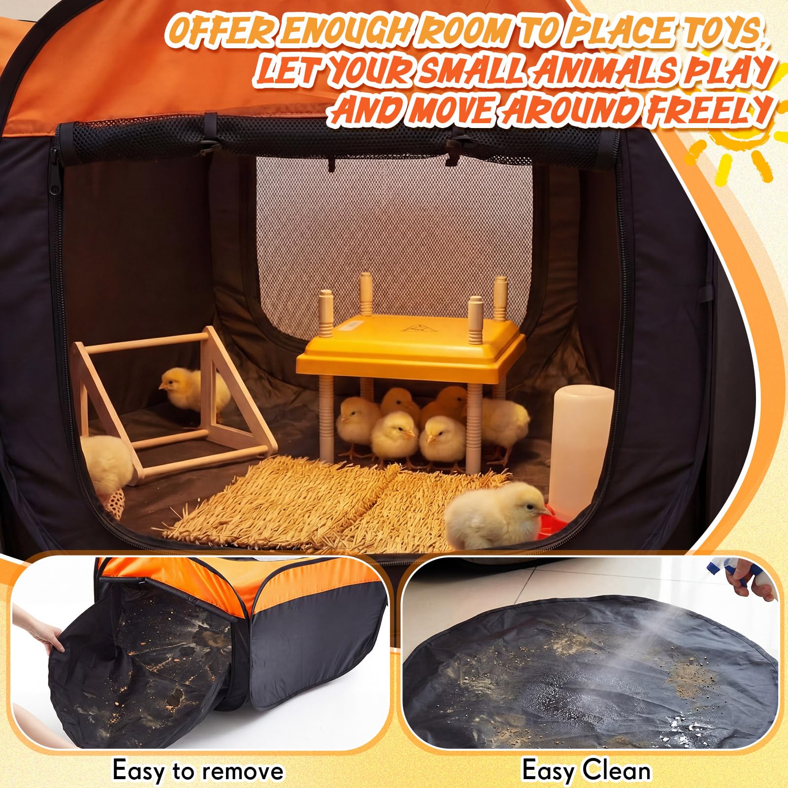 Caja de cría para pollitos, kit de iniciación de pollitos de 42 pulgadas de doble puerta, corralito/tienda de campaña con placa de calefacción de 10 x 10 pulgadas, almohadilla de anidación