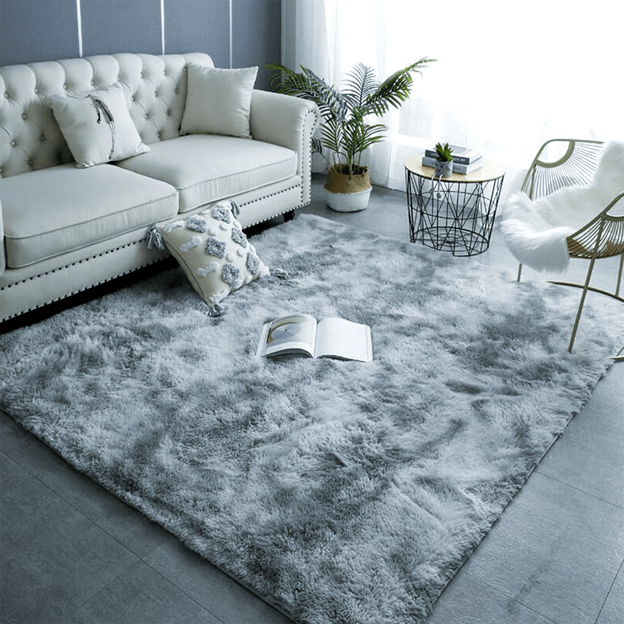Tapis poils longs doux contre le sol froid grand tapis gris clair isolant