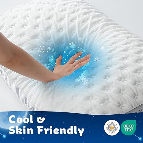 Miniatura 5 de Almohada refrescante de lujo para dormir de lado para dolor de cuello y hombros, almohadas de cama de firmeza media, tamaño Queen, juego de 2 fundas