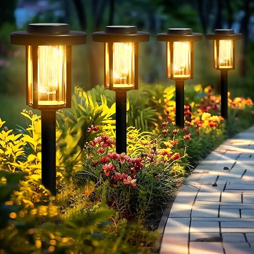 GIGALUMI Solar Pathway Lights, 2 Pack Garden Solar Outdoor Lights, IP65 Waterproof Landscape Lighting for Yard and Walkway, Solar Powered Garden Decor for Outside Patio Porch, Warm White