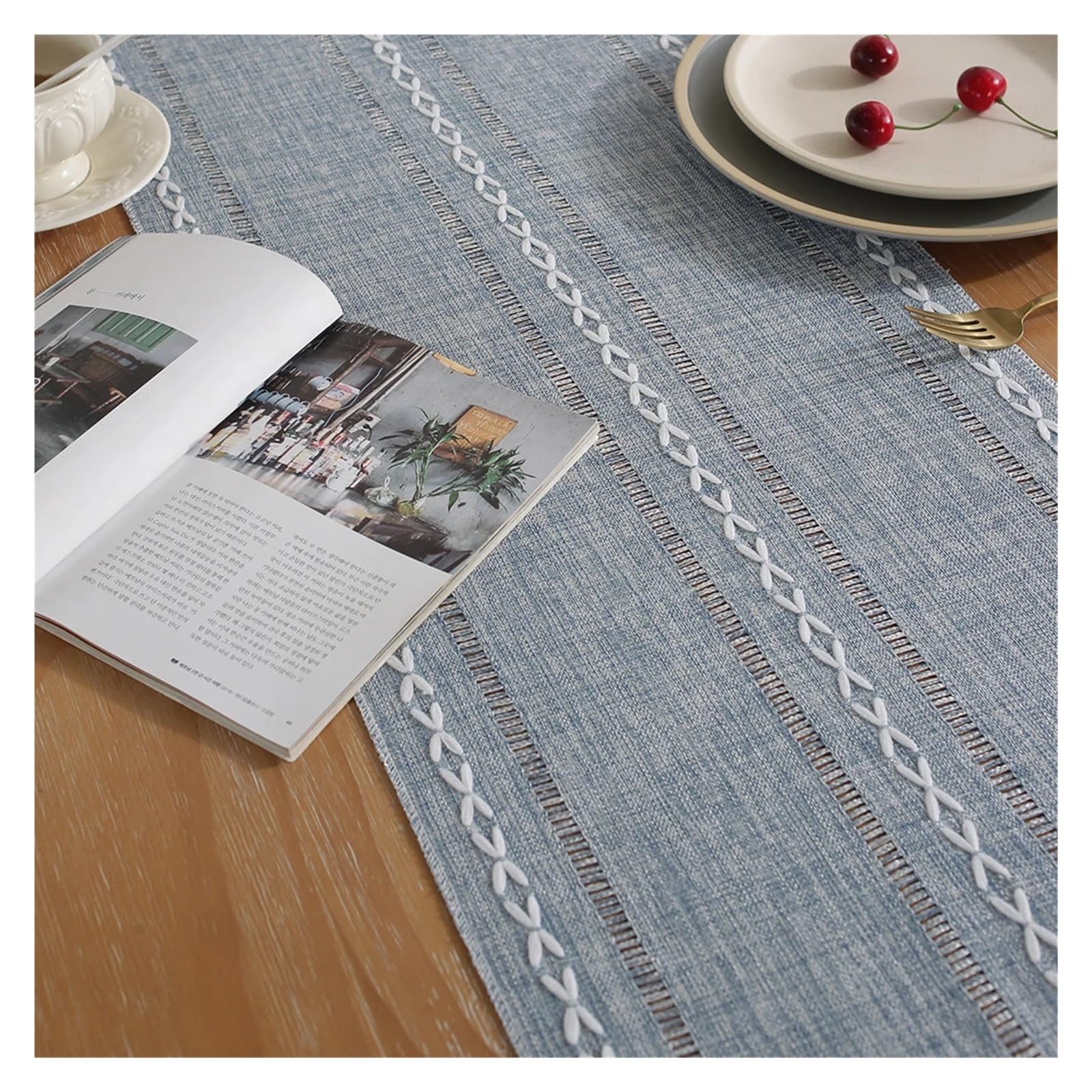 Runner da tavola con frange Runner da tavolo rustico con nappe, runner ricamati in cotone e lino for decorazioni pranzo, feste di nozze(Taupe,33x228cm With Tassel)