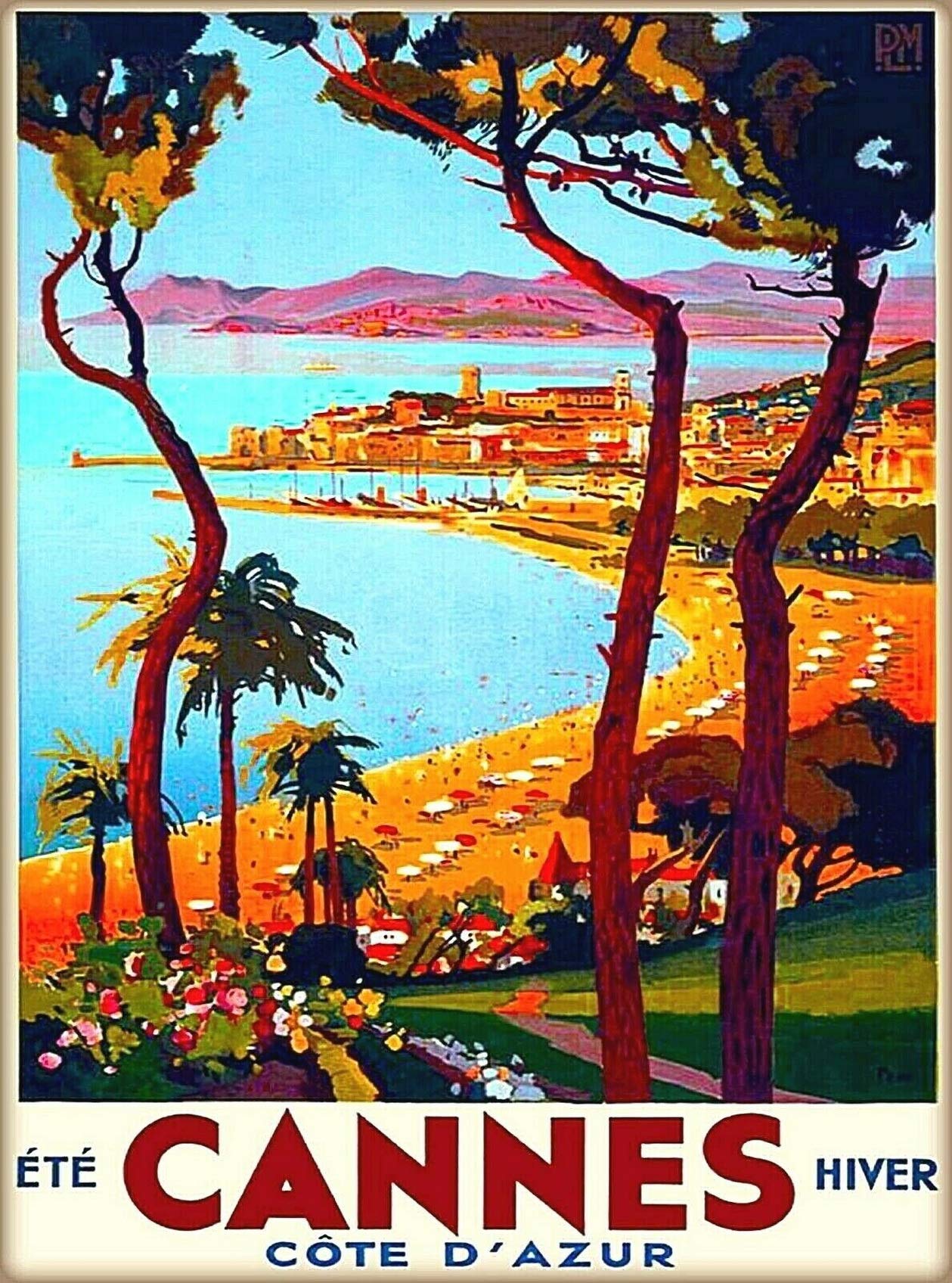 Kziwq T157 Metal Sign Cannes Cote De Azur France French Riviera Retro Decor Art Sign Home Kitchen Bar Cafe Club Cave Wall Decor Vintage Travel Tin Sign 15X30cm
