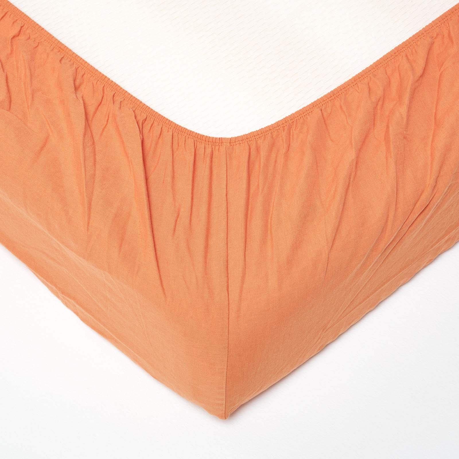 HOMESCAPES Leinen Spannbettlaken 120x190 cm orange, Halbleinen Bettlaken mit Gummizug aus 60% Leinen und 40% Baumwolle