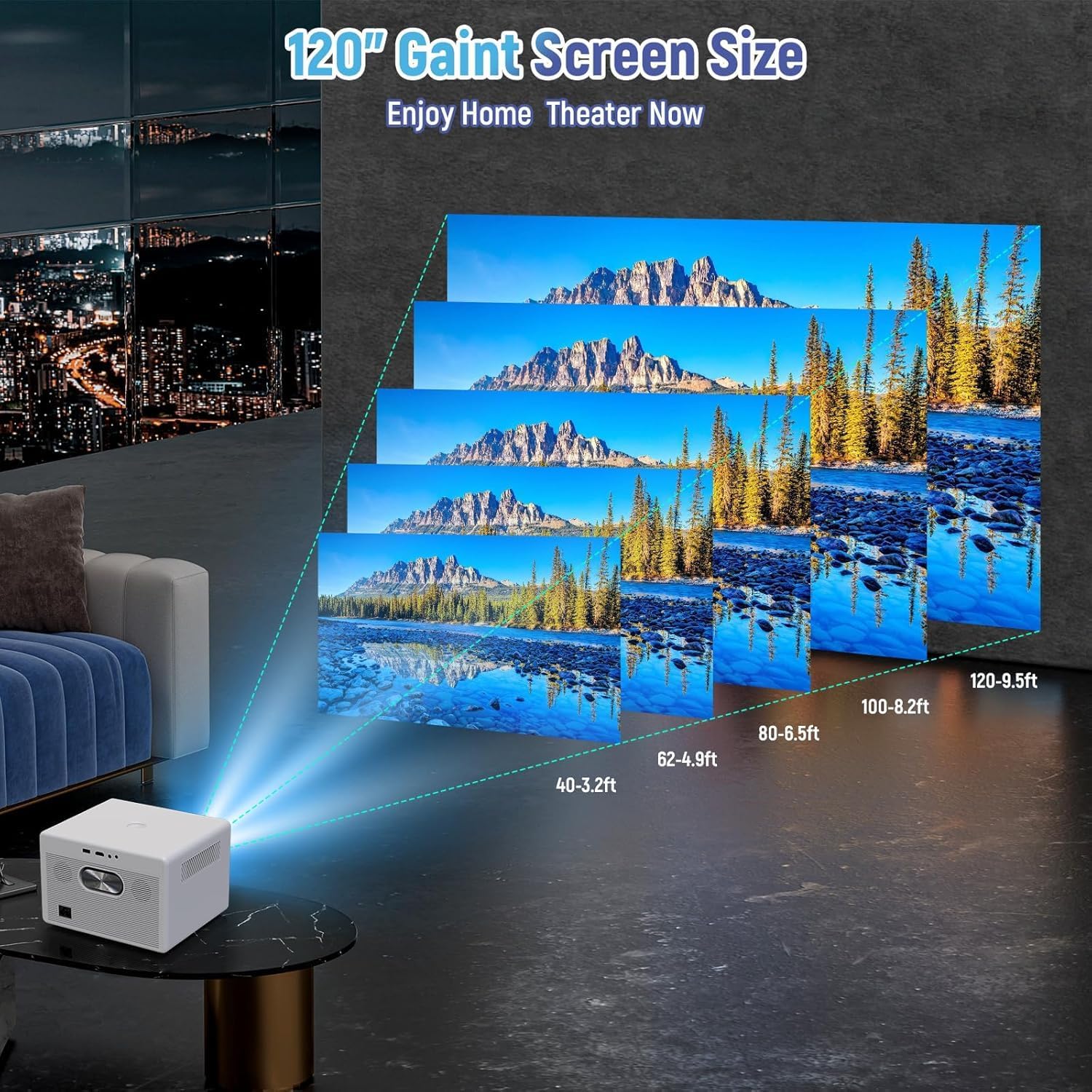 Projector with WiFi and Bluetooth｜3 Years Protection｜2000ANSI Native 1080P/4K Supported｜Short Throw Projecto for Home & Outdoor｜Built-in Apps