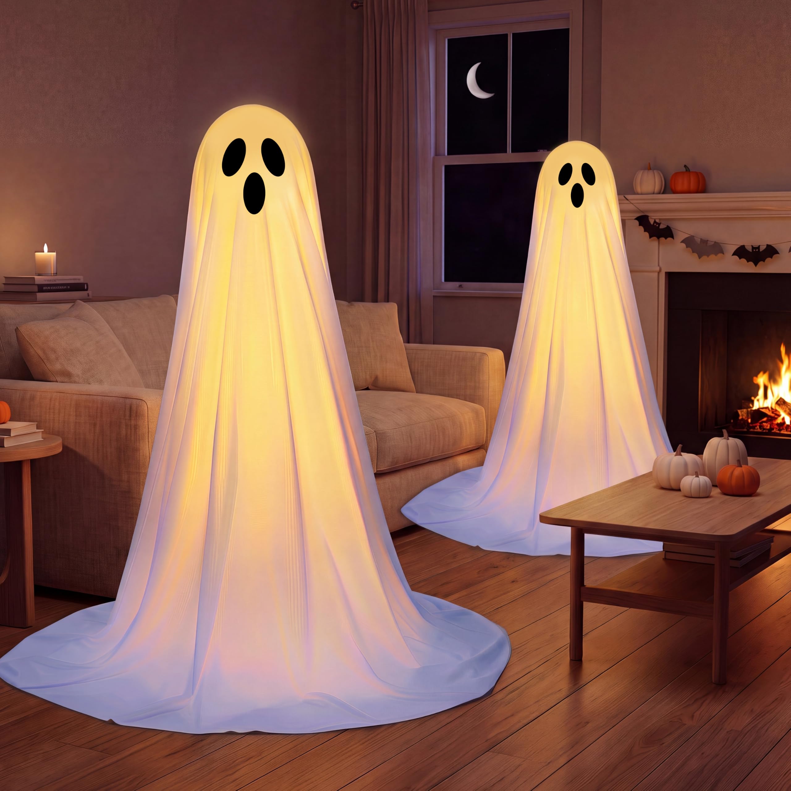 JOYIN Dekoracje halloweenowe na zewnątrz, stojący, duch, dekoracja na Halloween, z ciepłymi łańcuchami świetlnymi i timerem, na podwórko, werandę, trawnik, ogród, artykuły imprezowe