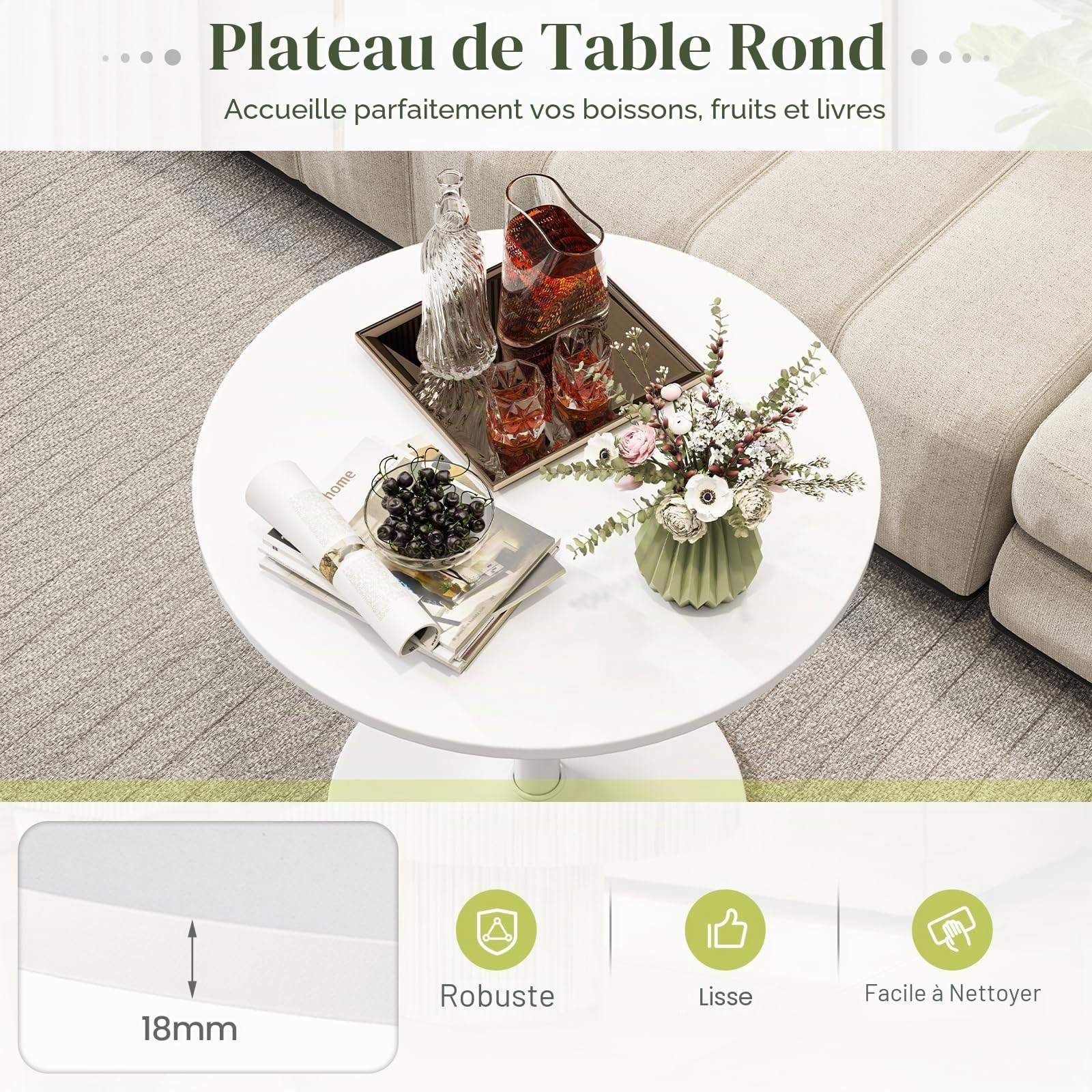 LIFEZEAL Table Bar Haute, Table Basse Ronde, Hauteur Réglable, Restaurant, Mange Debout 60x60x56/101,5cm, Cadre en Acier, Charge 55kg, Bistro, Cuisine, Salon, Balcon (2, Blanc)