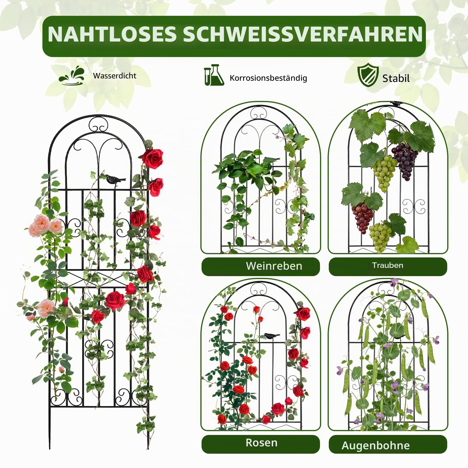 Rankgitter, 2-teiliges Set an Rankhilfen aus Metall, 180 × 50 cm, rostbeständig, für Rosenranken, Weinreben und Kletterpflanzen, zur Gartendekoration in Schwarz.
