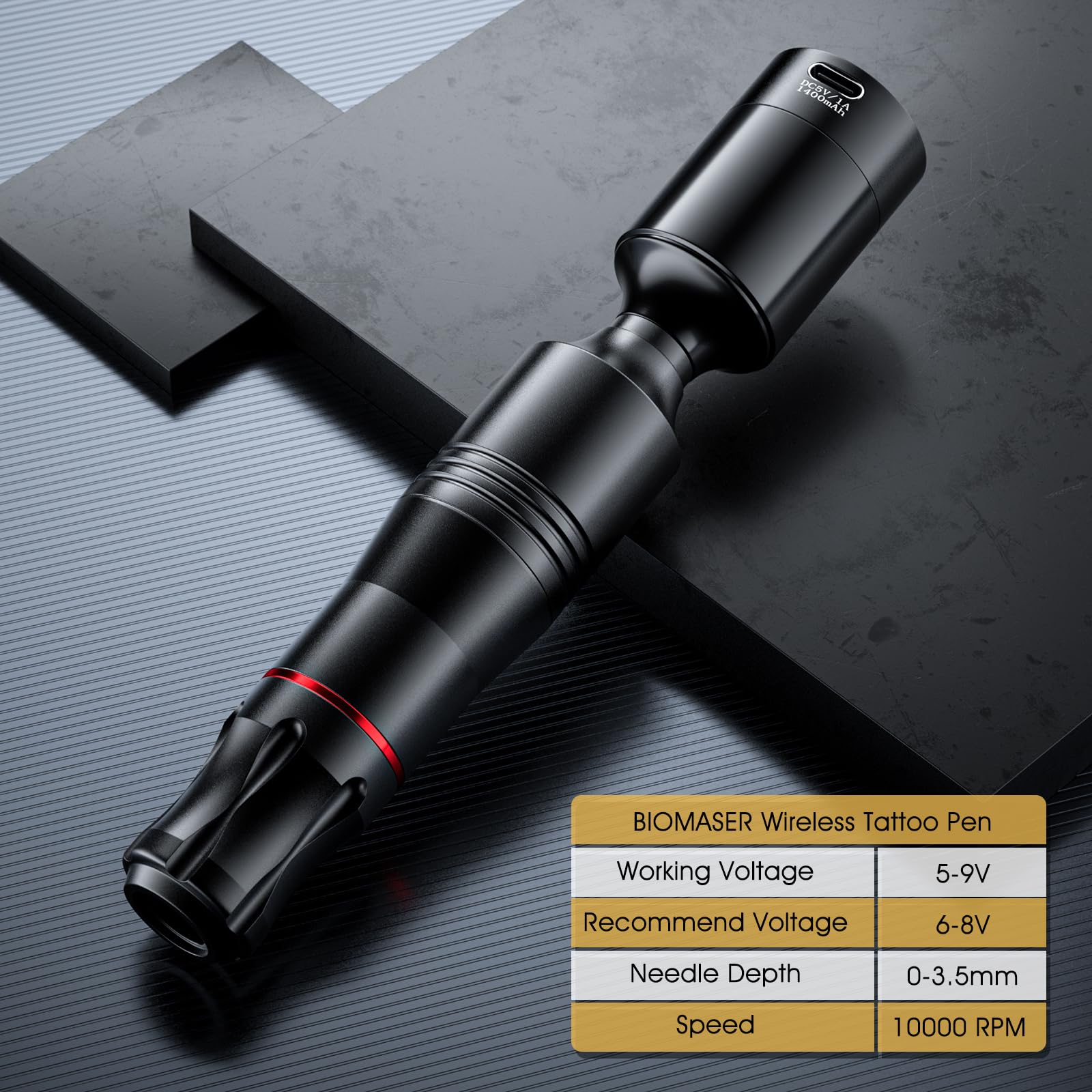 Biomaser Kit de Máquina Máquina de Conjunto Máquina de Inalámbrica 1500mAh Batería Rotativa Bolígrafo con 20 Piezas Aguja 10 Botellas de Tinta para Principiantes y Artistas