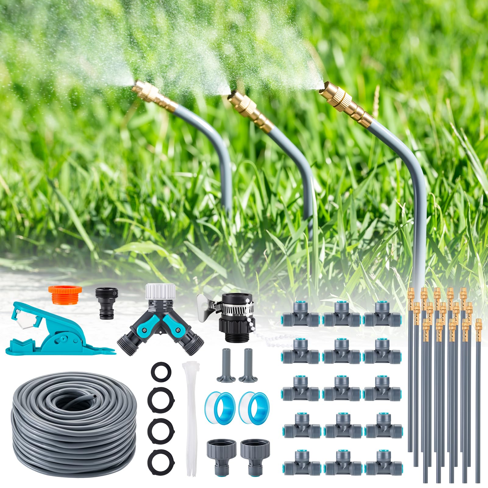 360° Automatisches Garten Bewässerungssystem, Tropfbewässerung mit Präziser Durchflussregelung, Sprinklersystem Kühlsystem für Gewächshaus, Hochbeet, Terrasse, Balkontopfpflanzen (40M)