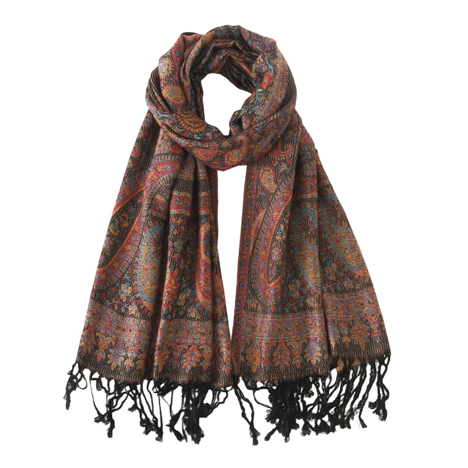 Paisley Pashmina Rave Shawl Scarf-Women's Reversible Ethnic Jacquard Pashmina Wraps for Travel